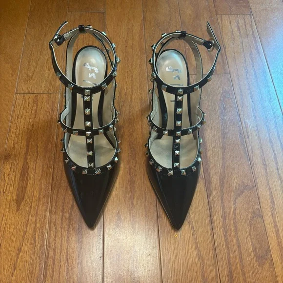 NIB $218 fs / ny Elodie black patent leather pump with studs size 7.5 - Picture 2 of 8